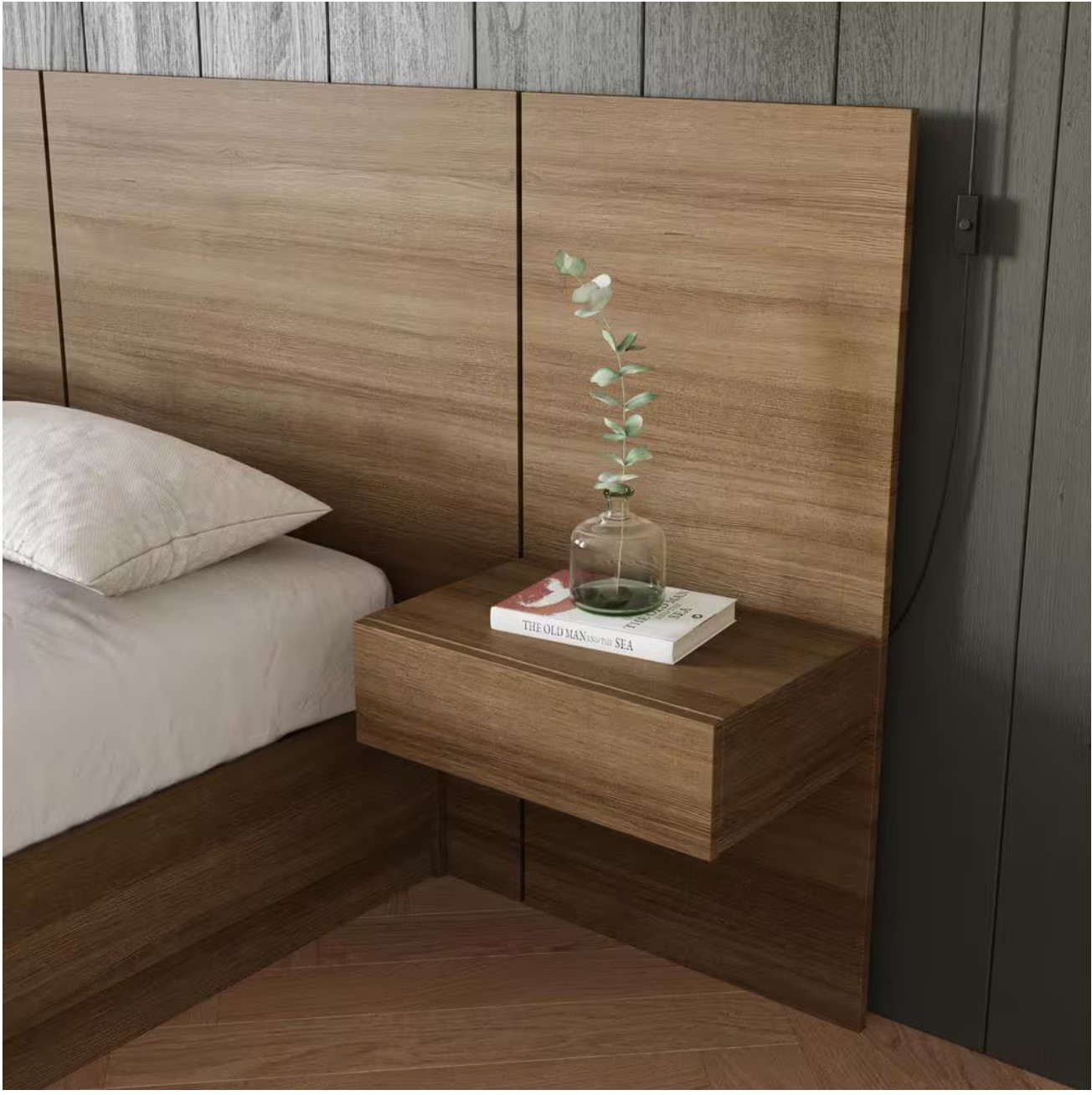 Milano Brown Oak 1-Drawer Floating Nightstand Extension Panel