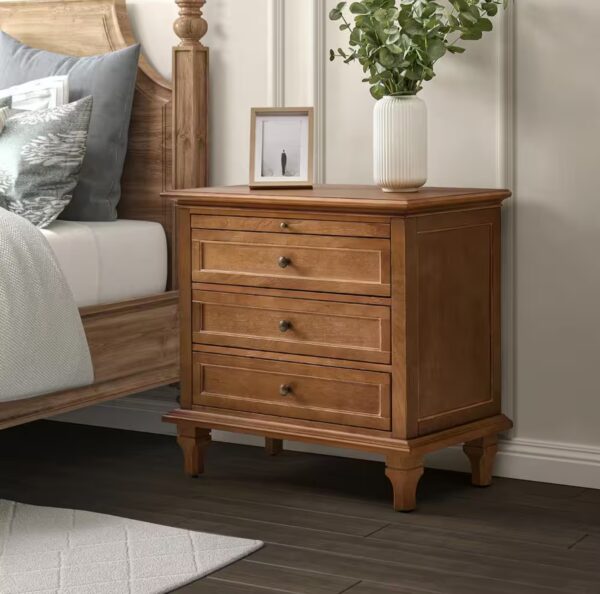 Julia Acorn 27 in. H Traditional 3-Drawer Solid Wood Legs Nightstand with Charging Station