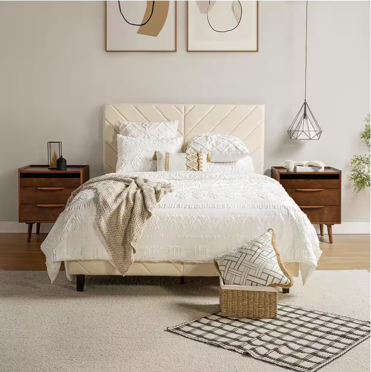 Kate Walnut Mid-century Style 3-Drawer 24 in. W Nightstand with Solid Wood Legs Set of 2